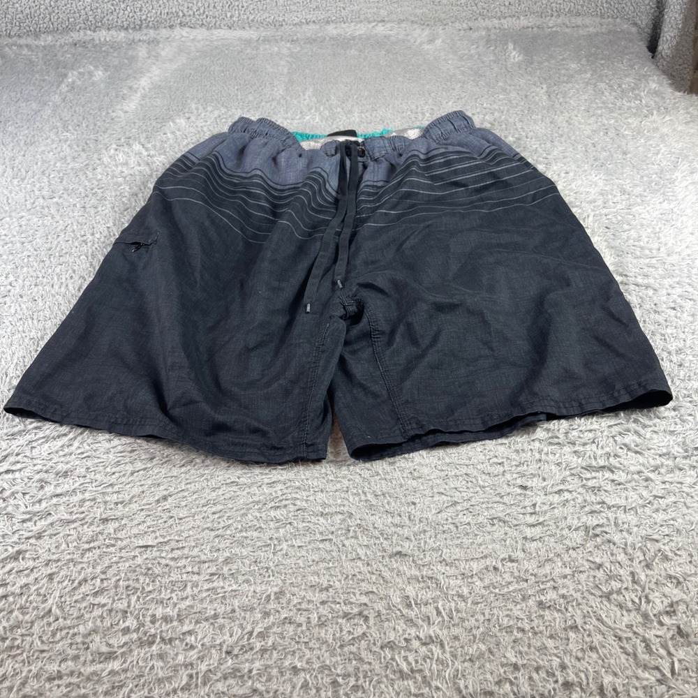 Burnside Mens Board Shorts Grey Black Gradient Swim Trunks Size L Pocket Mesh